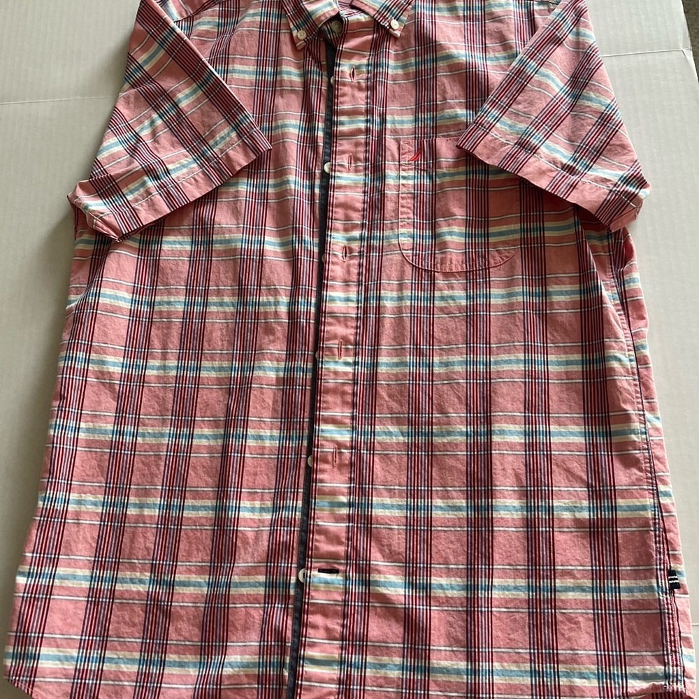 Nautica Red and Black Casual Button Down Shirt